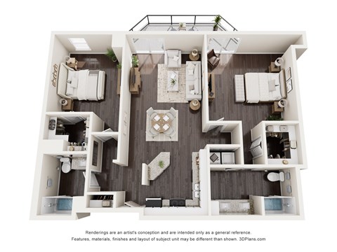 Floor plan for 2 beds, 2 baths, 1356 sqft